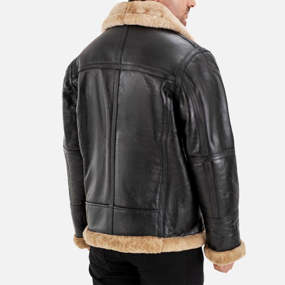 Dolomiti RAF Black Real Shearling Bomber Jacket back view
