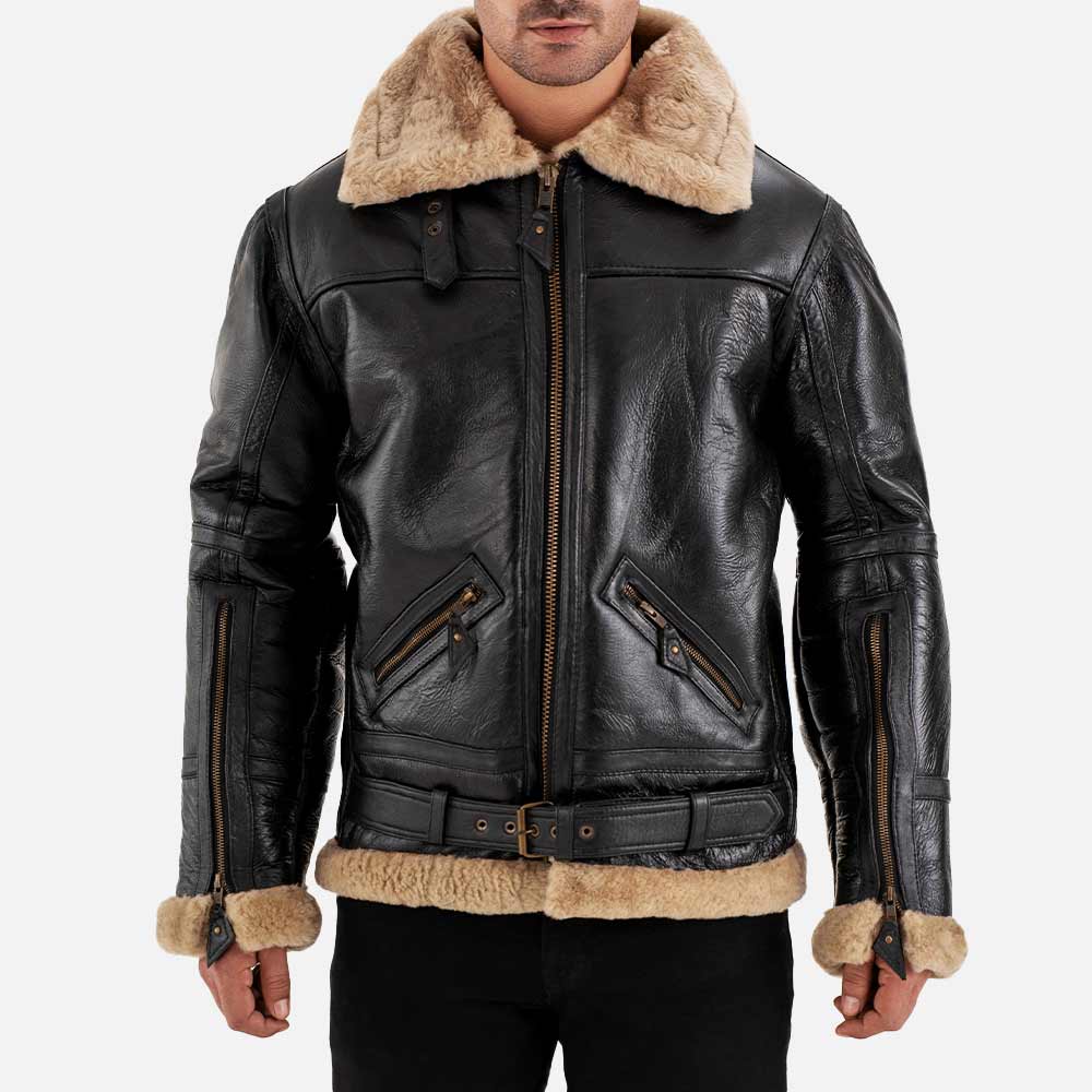 Dolomiti RAF Black Real Shearling Bomber Jacket front