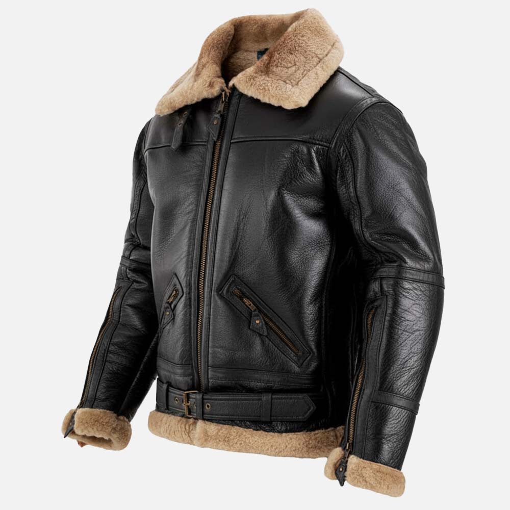 Dolomiti RAF Black Real Shearling Bomber Jacket left view