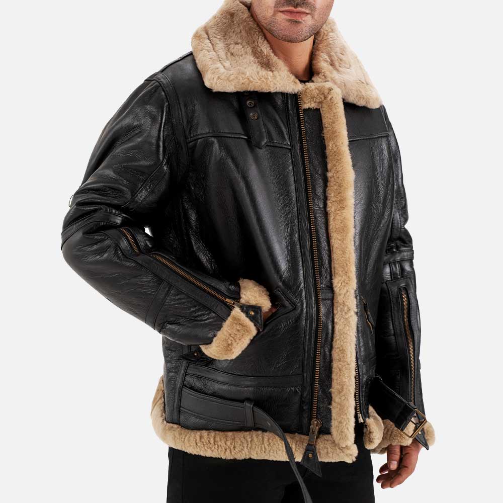 Dolomiti RAF Black Real Shearling Bomber Jacket rght hand in pocket