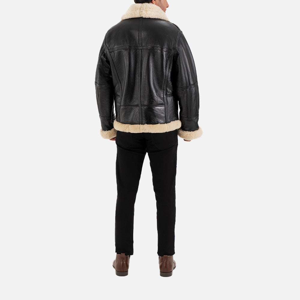 Dolomiti RAF Black & White Real Shearling Bomber Jacket full back view
