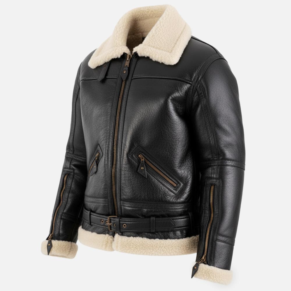 Dolomiti RAF Black & White Real Shearling Bomber Jacket left