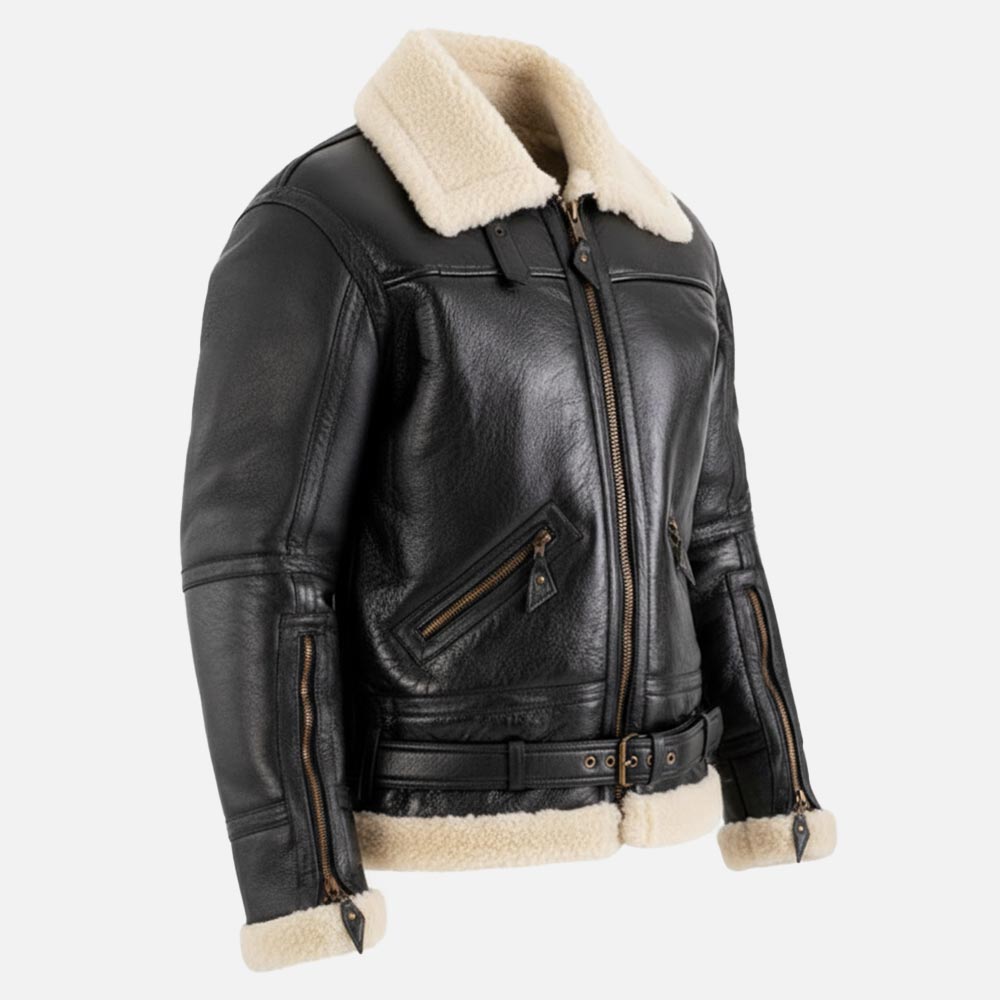 Dolomiti RAF Black & White Real Shearling Bomber Jacket right