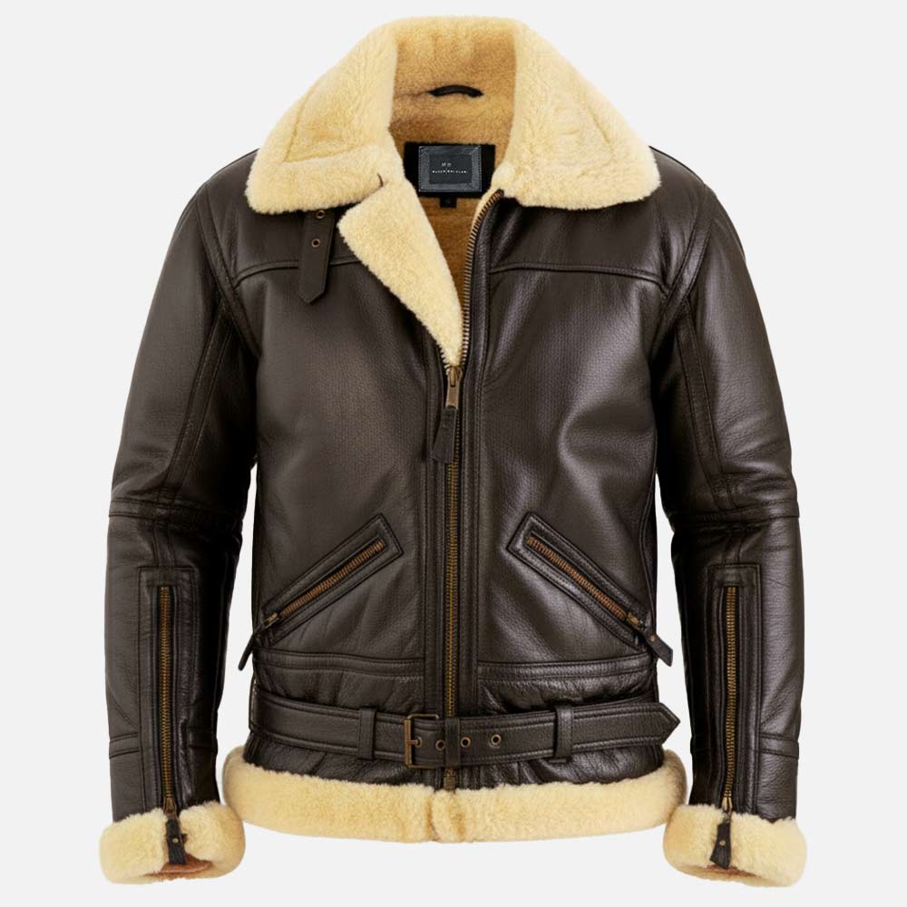 Dolomiti RAF Brown Real Shearling Bomber Jacket front