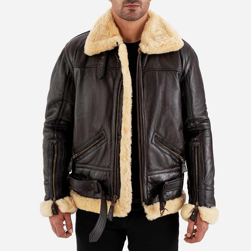 Dolomiti RAF Brown Real Shearling Bomber Jacket front view