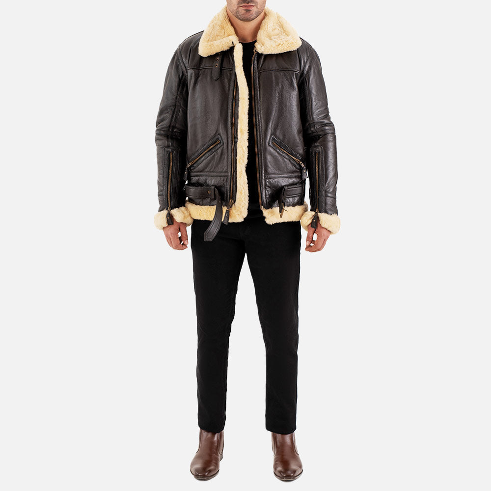 Dolomiti RAF Brown Real Shearling Bomber Jacket full view