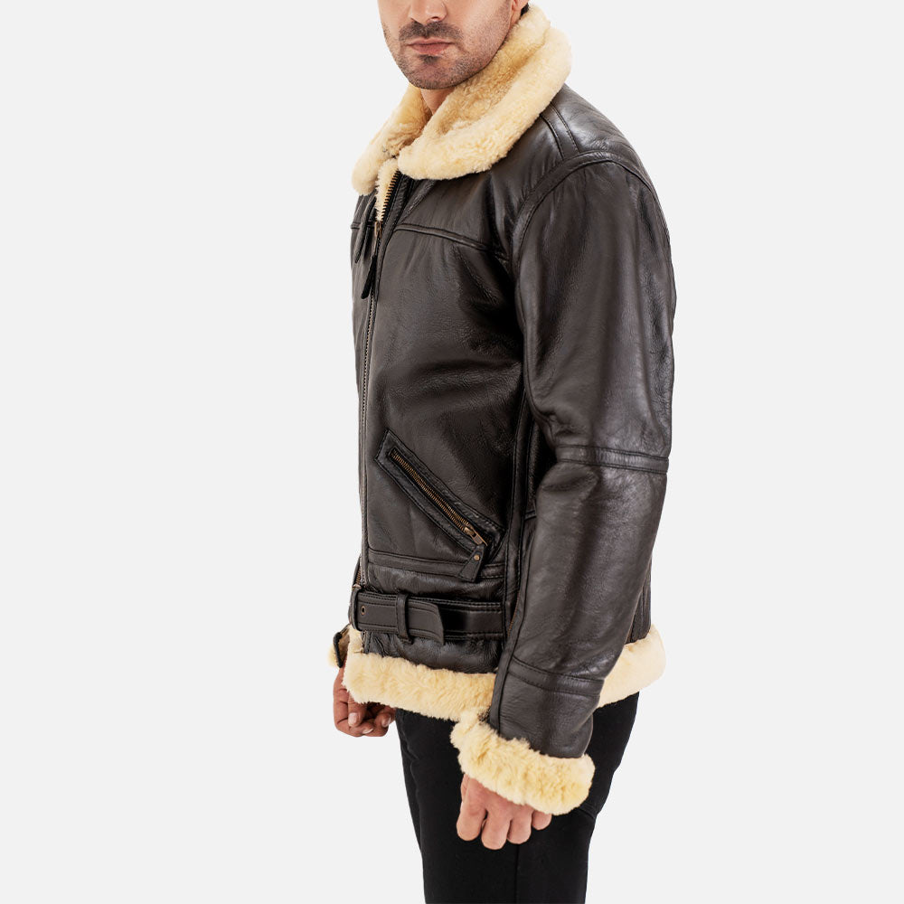 Dolomiti RAF Brown Real Shearling Bomber Jacket left view