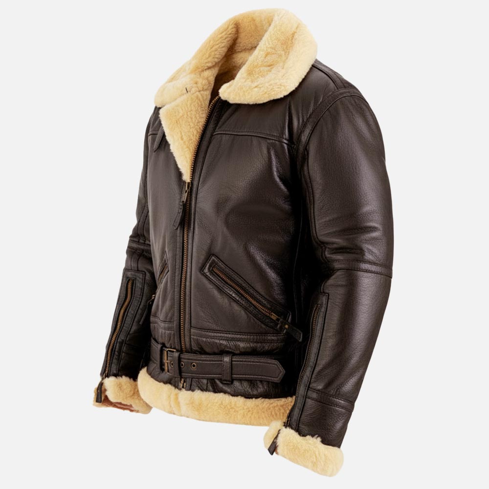 Dolomiti RAF Brown Real Shearling Bomber Jacket left viw