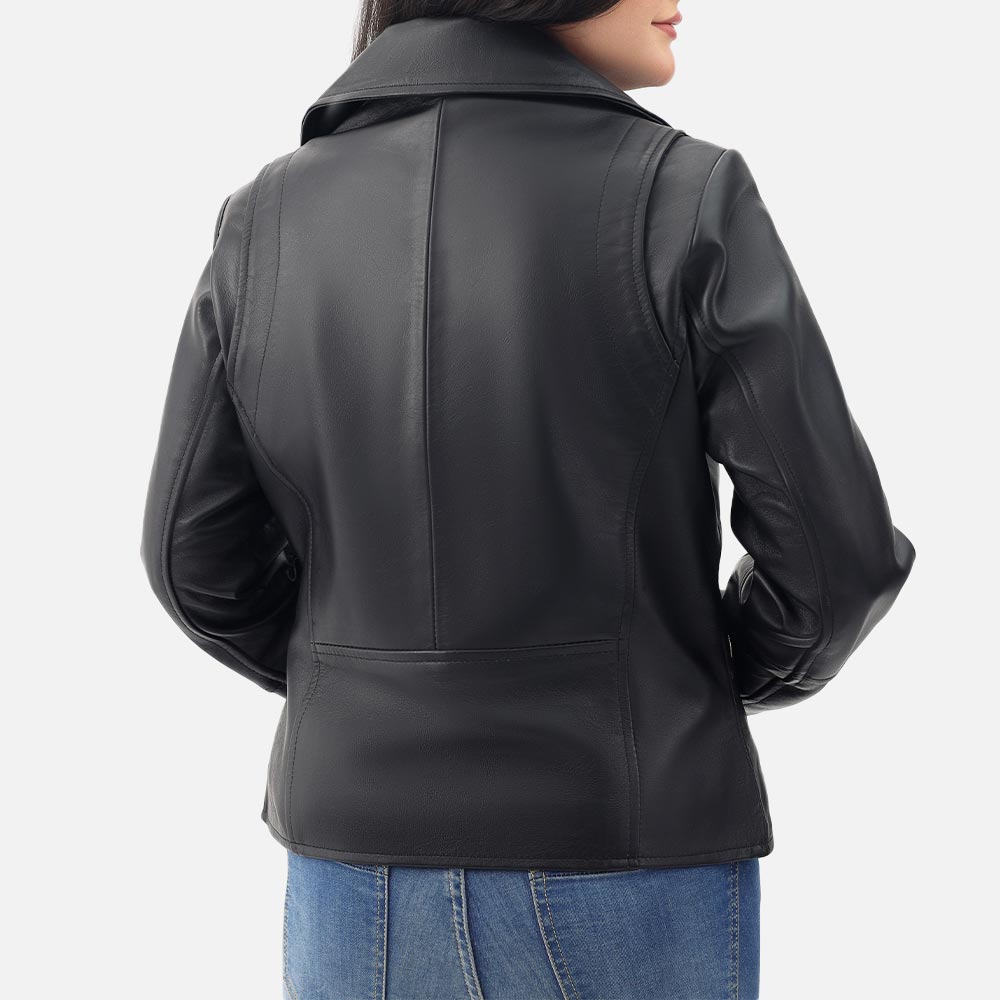 Donna Black Leather Biker Jacet backk