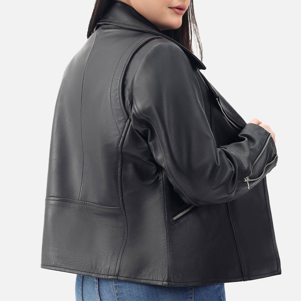 Donna Black Leather Biker Jacket back