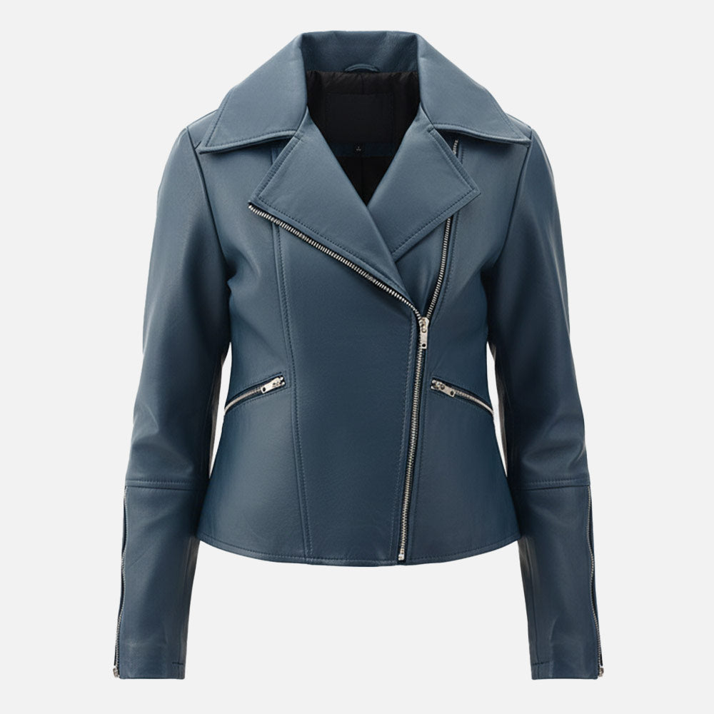 Donna Blue Leather Biker Jacket full