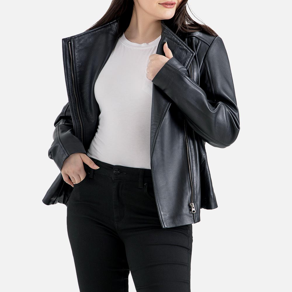 Fiamma Black Leather Biker Jacket Open Side