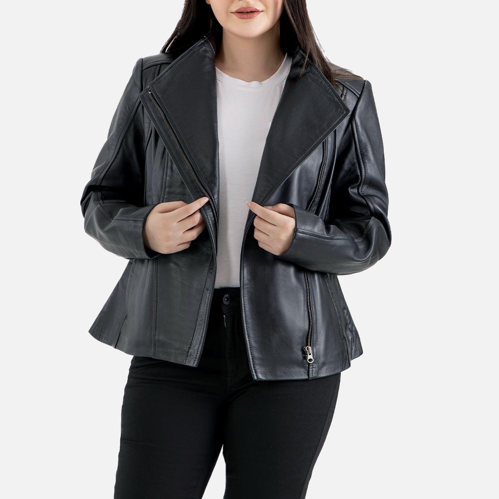 Fiamma Black Leather Biker Jacket  open