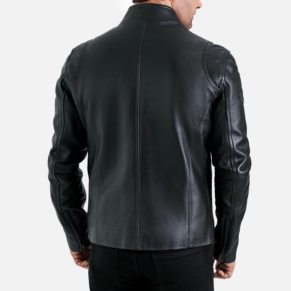 Firenze Black Leather Biker Jacket back view