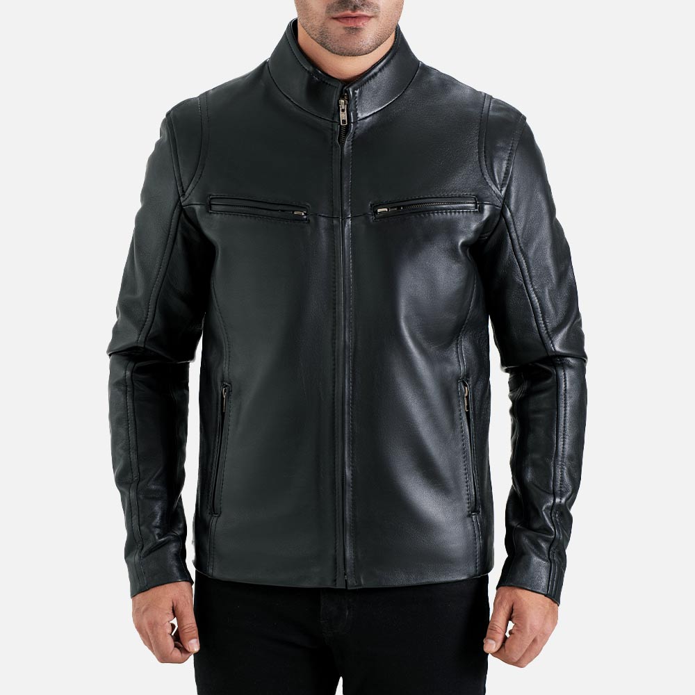Firenze Black Leather Biker Jacket front view