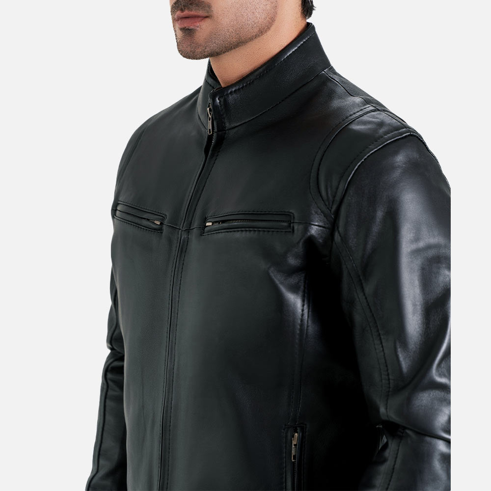 Firenze Black Leather Biker Jacket half view