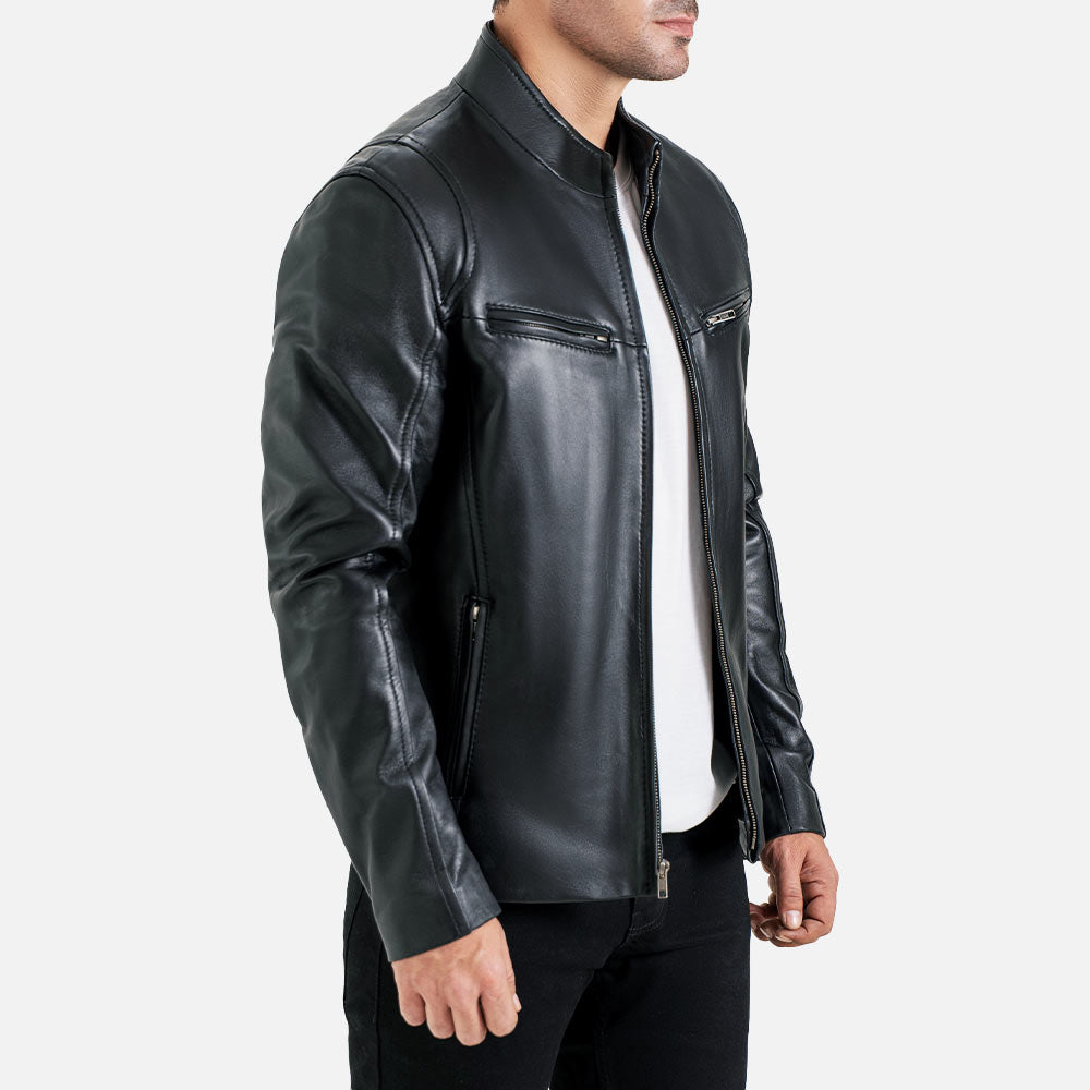 Firenze Black Leather Biker Jacket right side