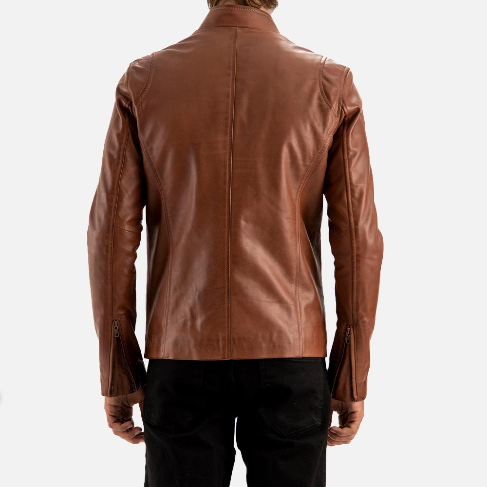 Firenze Brown Leather Biker Jacket back view