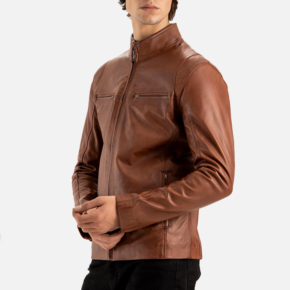 Firenze Brown Leather Biker Jacket hand touch
