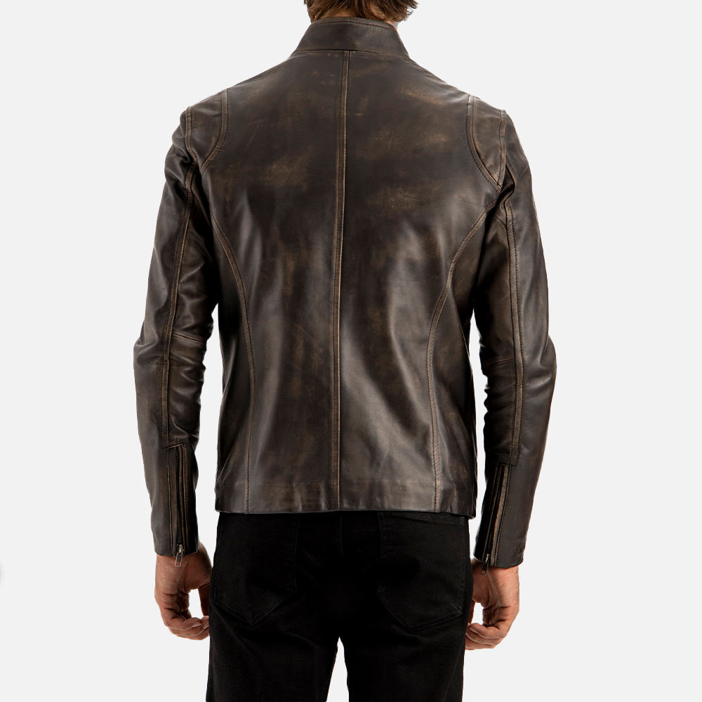 Firenze Distressed Brown Leather Biker Jacket back view