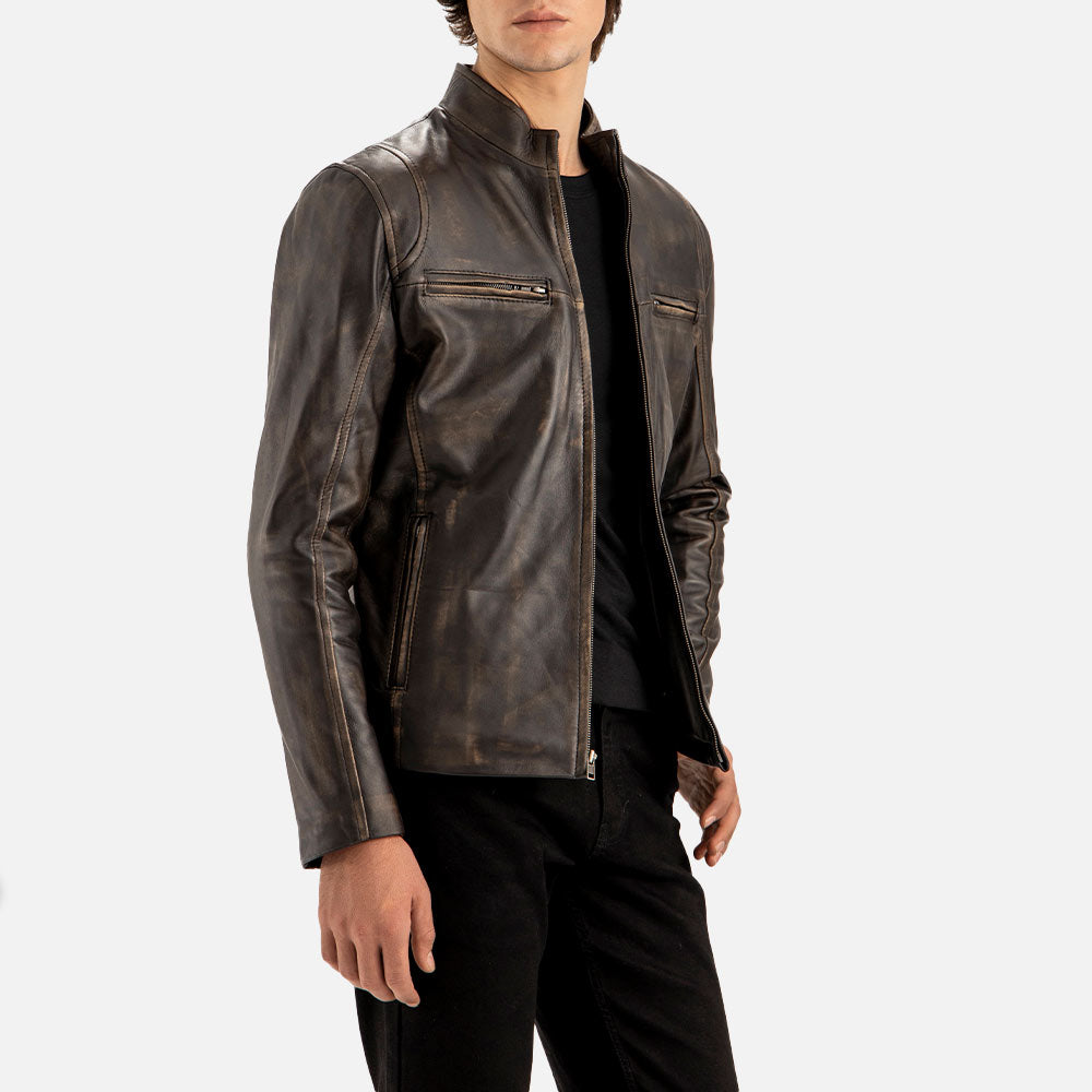 Firenze Distressed Brown Leather Biker Jacket right view