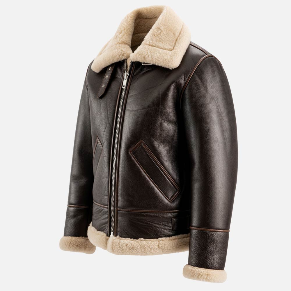 Freda B3 Distressed Brown Real Shearling Bomber Jacket Dummy