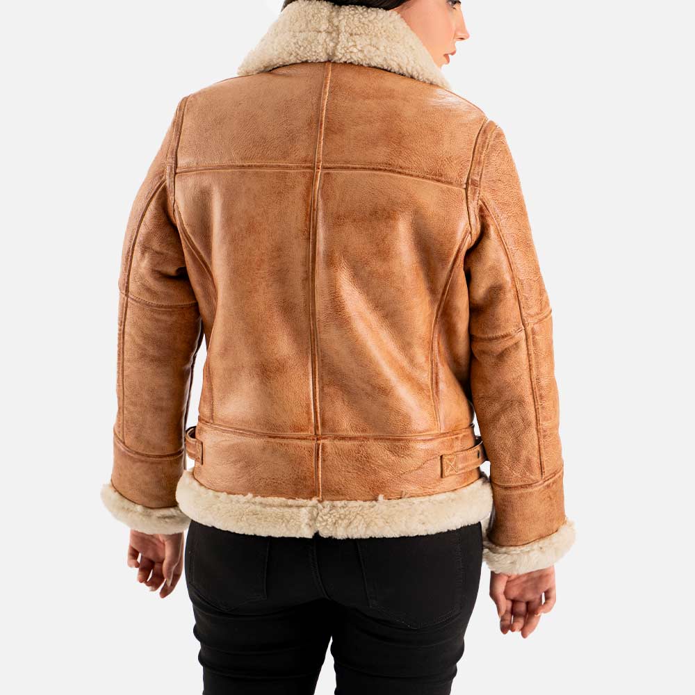Freda B3 Tan Real Shearling Bomber Jacket Backk