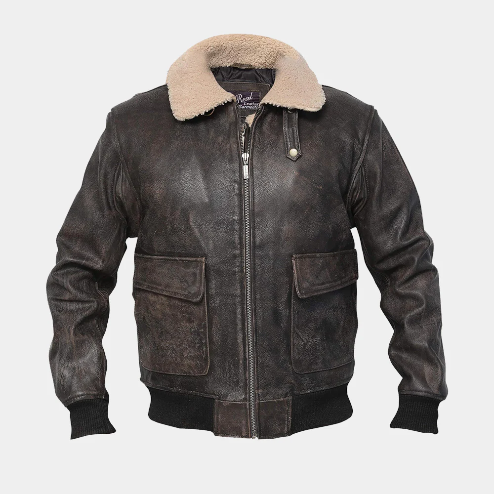 G1 Distressed Brown Cowhide Leather Bomber Aviator Flight Jacket