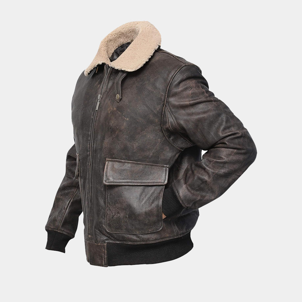 G1 Distressed Brown Cowhide Leather Bomber Aviator Flight Jacket