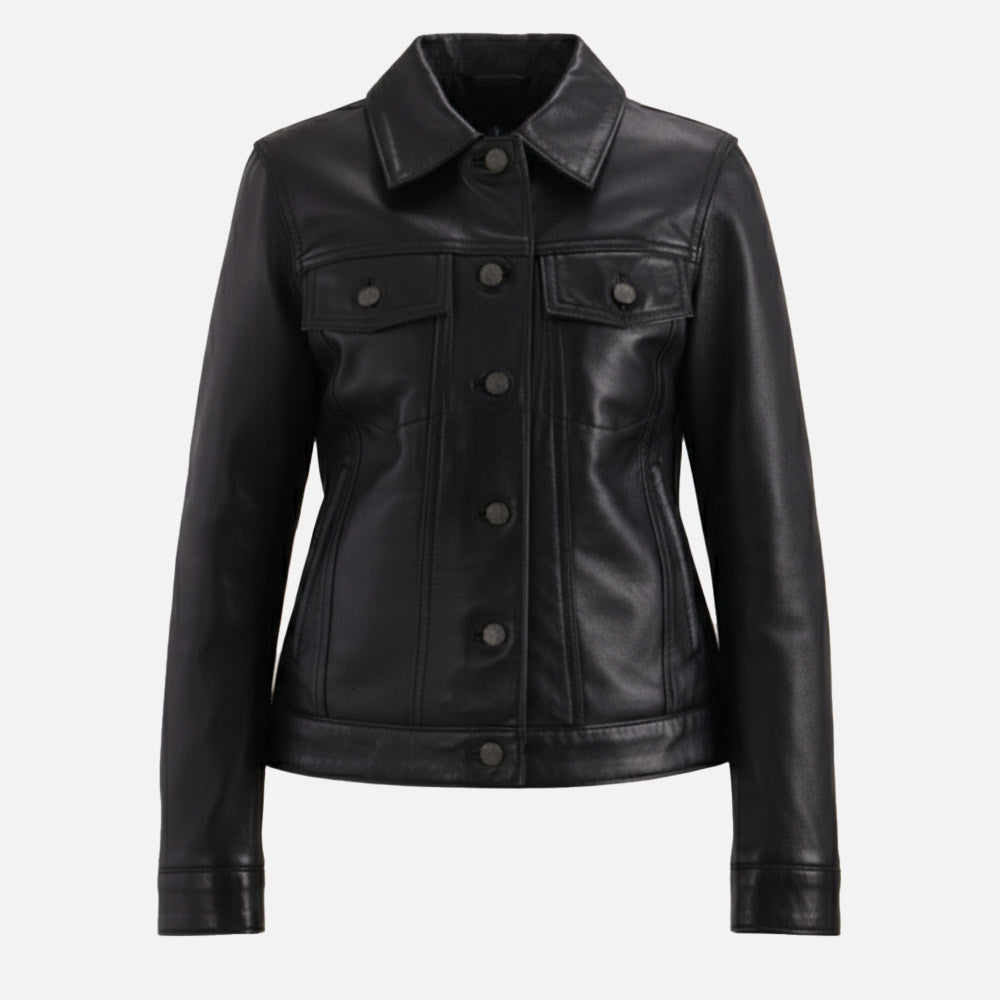 Gran Paradiso Black Leather Trucker Jacket Front dummy