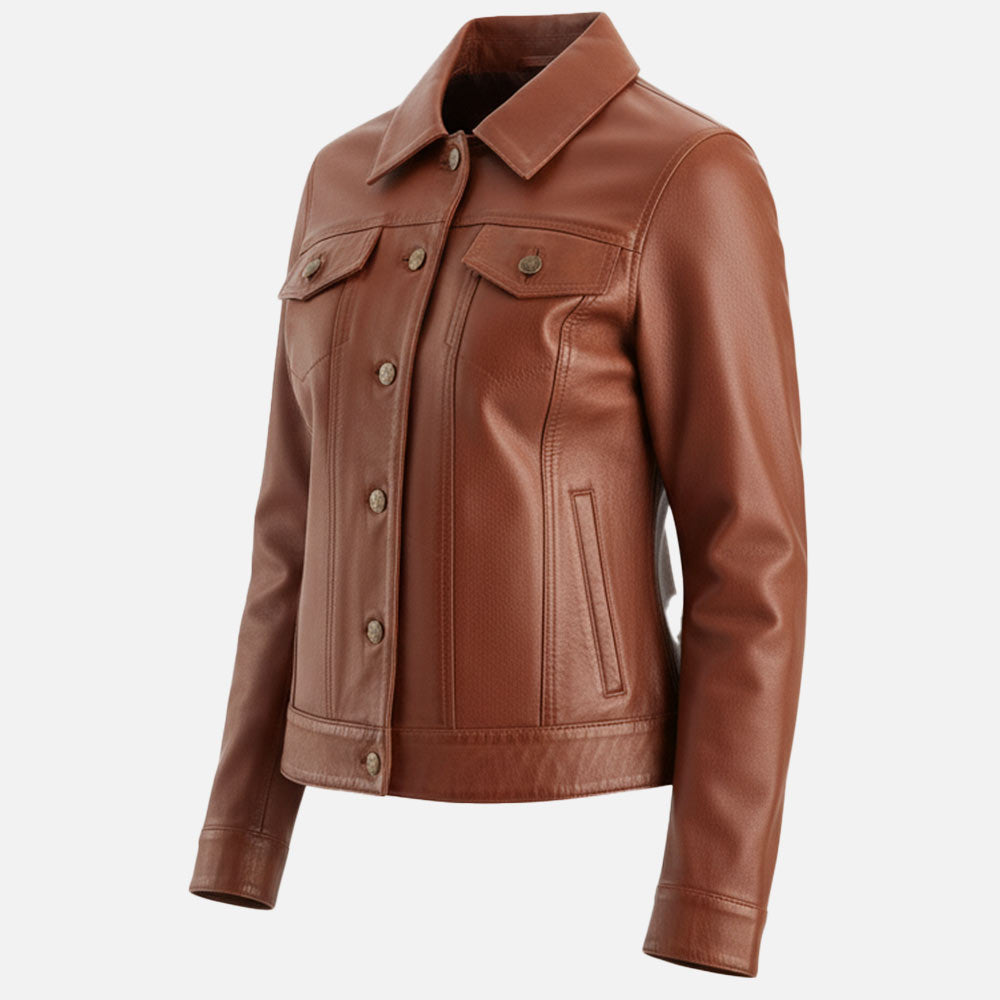 Gran Paradiso Brown Leather Trucker Jacket  Dummy