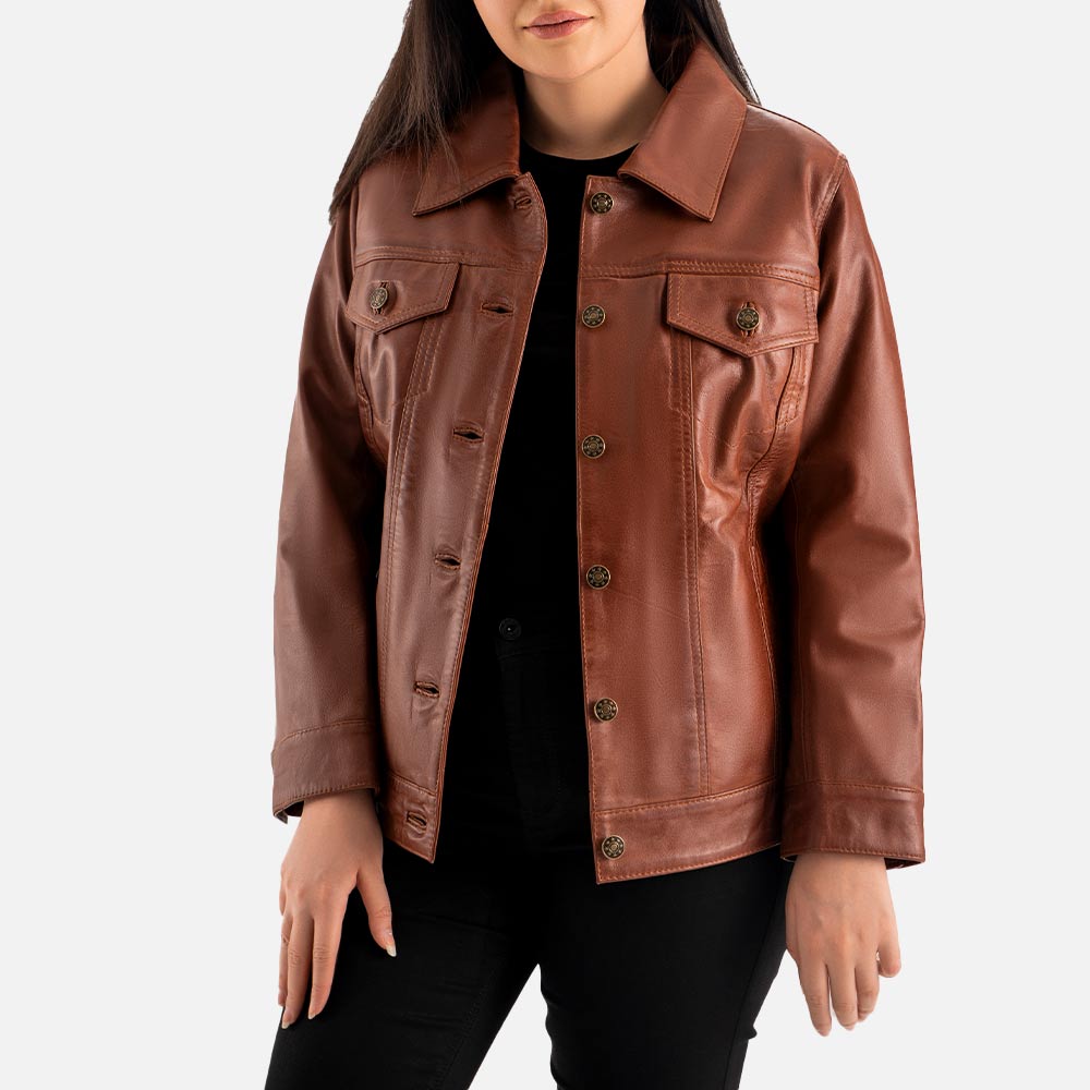 Gran Paradiso Brown Leather Trucker Jacket  Front
