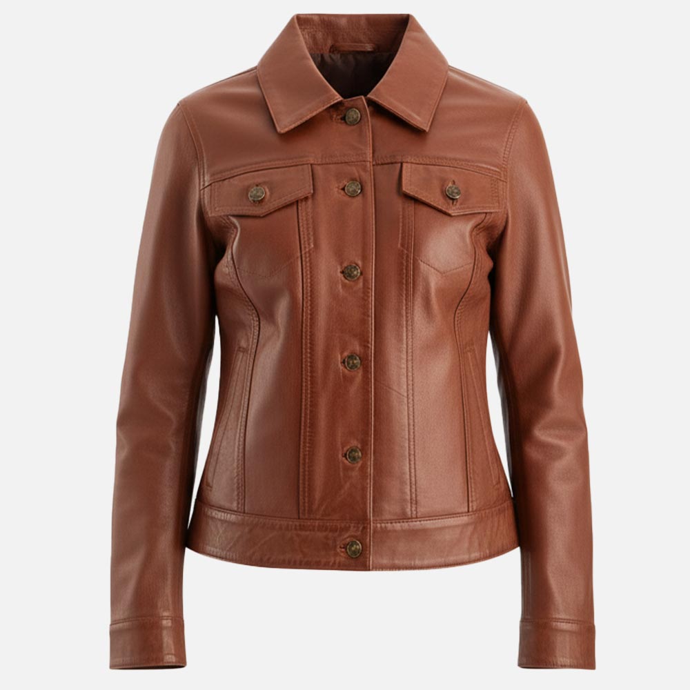 Gran Paradiso Brown Leather Trucker Jacket  Front Dummy
