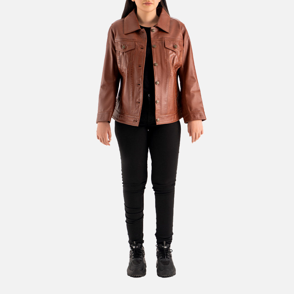 Gran Paradiso Brown Leather Trucker Jacket  Full Body
