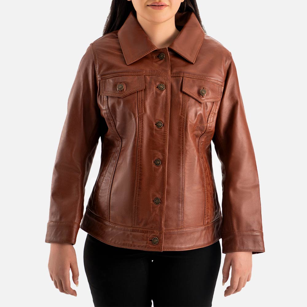 Gran Paradiso Brown Leather Trucker Jacket  Half face