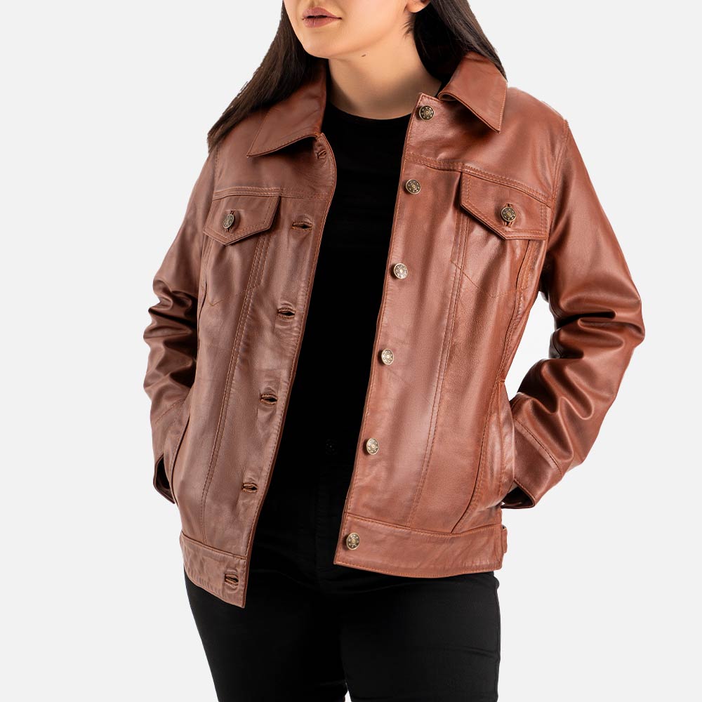 Gran Paradiso Brown Leather Trucker Jacket  Open Front
