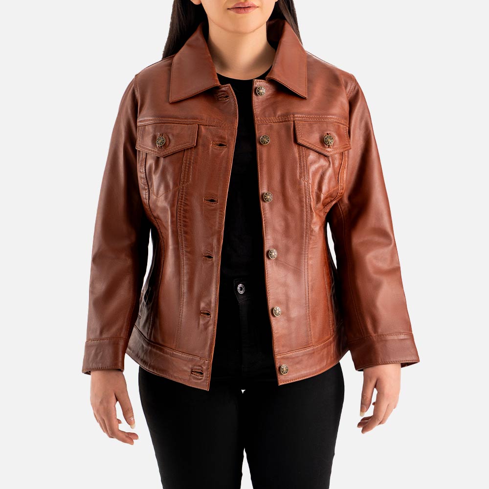 Gran Paradiso Brown Leather Trucker Jacket  Openn