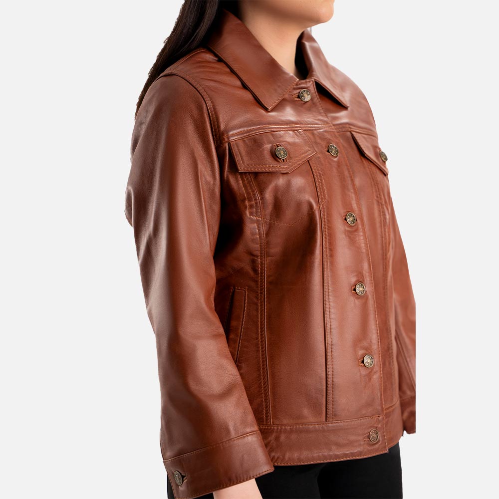 Gran Paradiso Brown Leather Trucker Jacket  Right