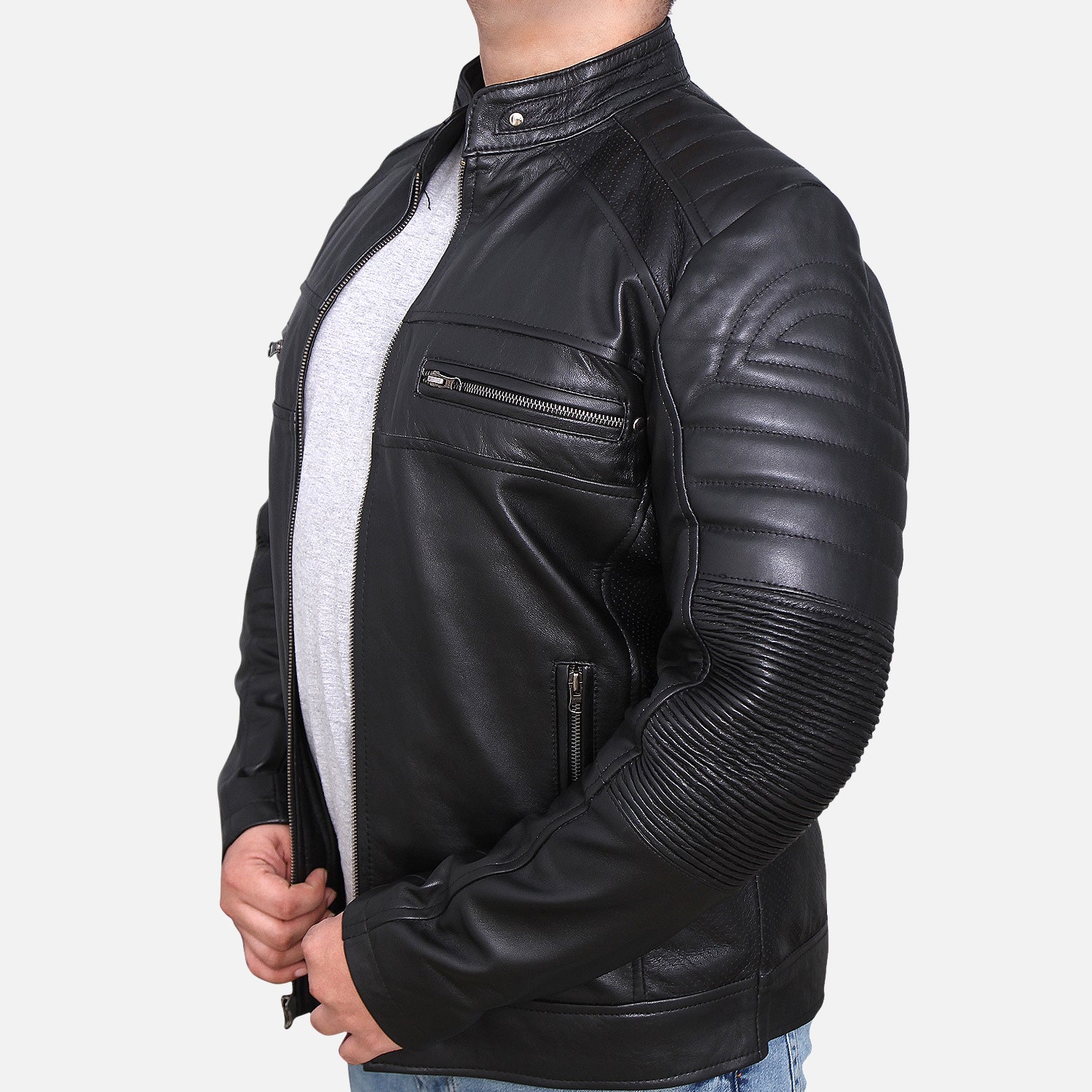 Iron Black Cafe Racer Sheepskin Leather Jacket