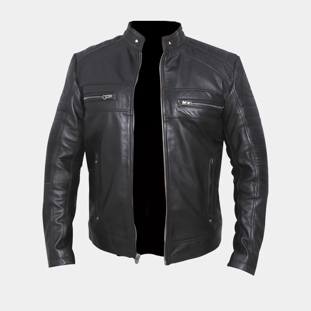 Iron Black Cafe Racer Sheepskin Leather Jacket