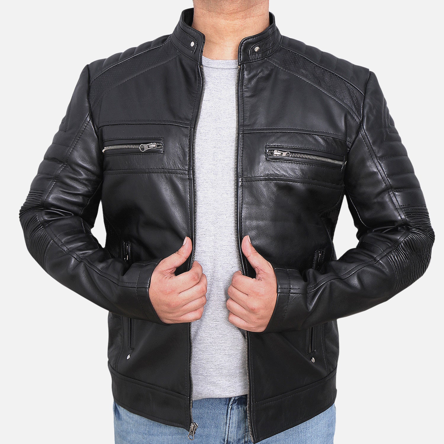 Iron Black Cafe Racer Sheepskin Leather Jacket