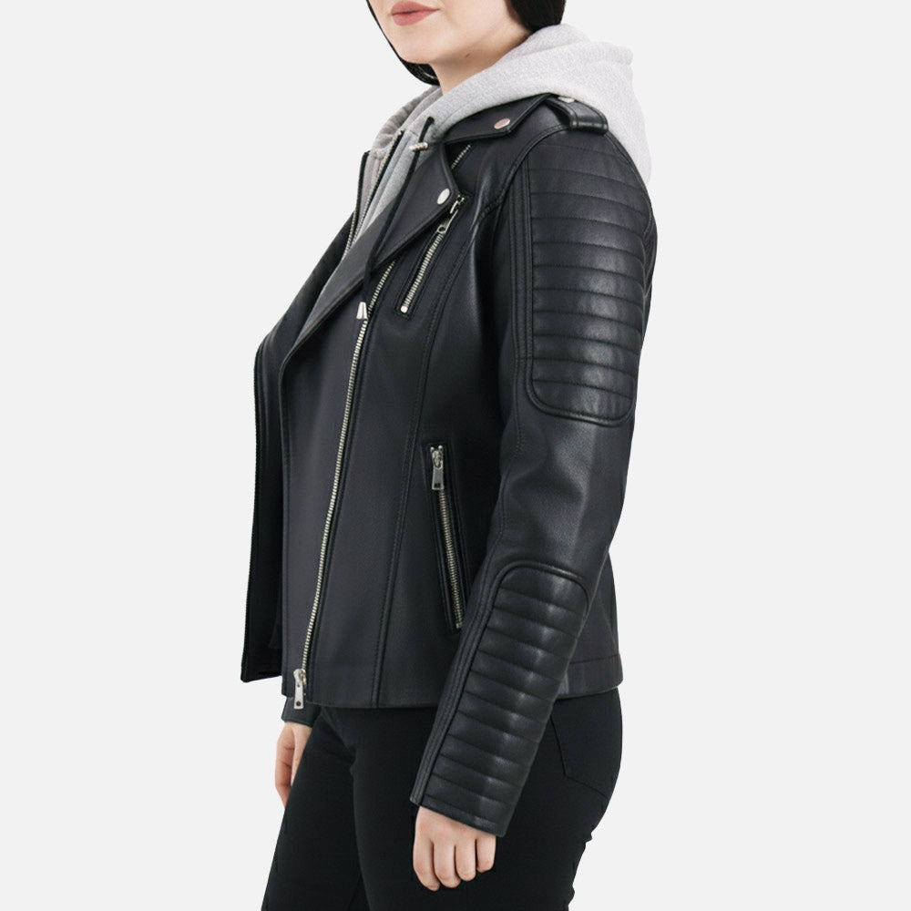Lavaredo Black Hooded Leather Bomber Jacket  Left Sidee