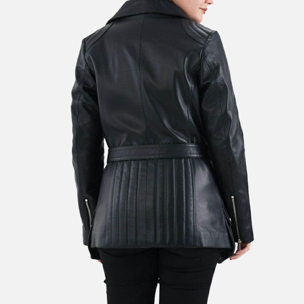 Lecce Black Leather Trench Coat Back