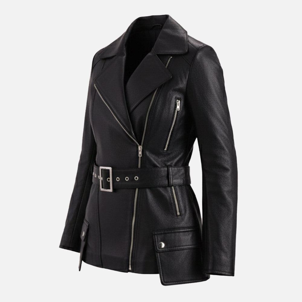 Lecce Black Leather Trench Coat Dummy front