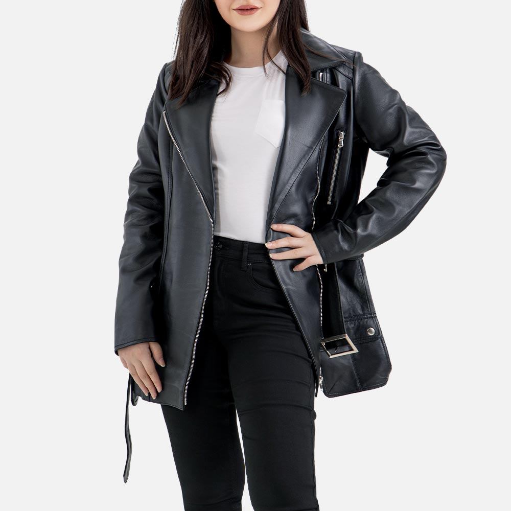 Lecce Black Leather Trench Coat Openn