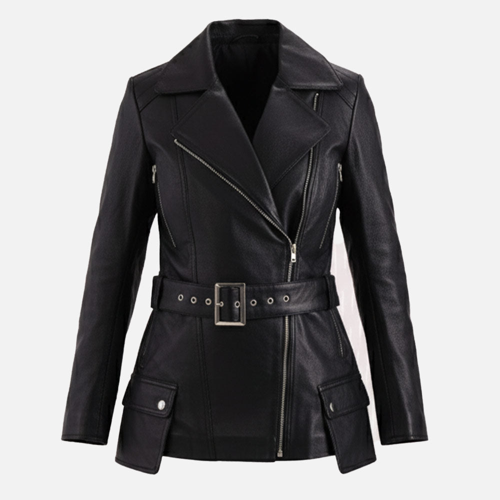 Lecce Black Leather Trench Coat dummy