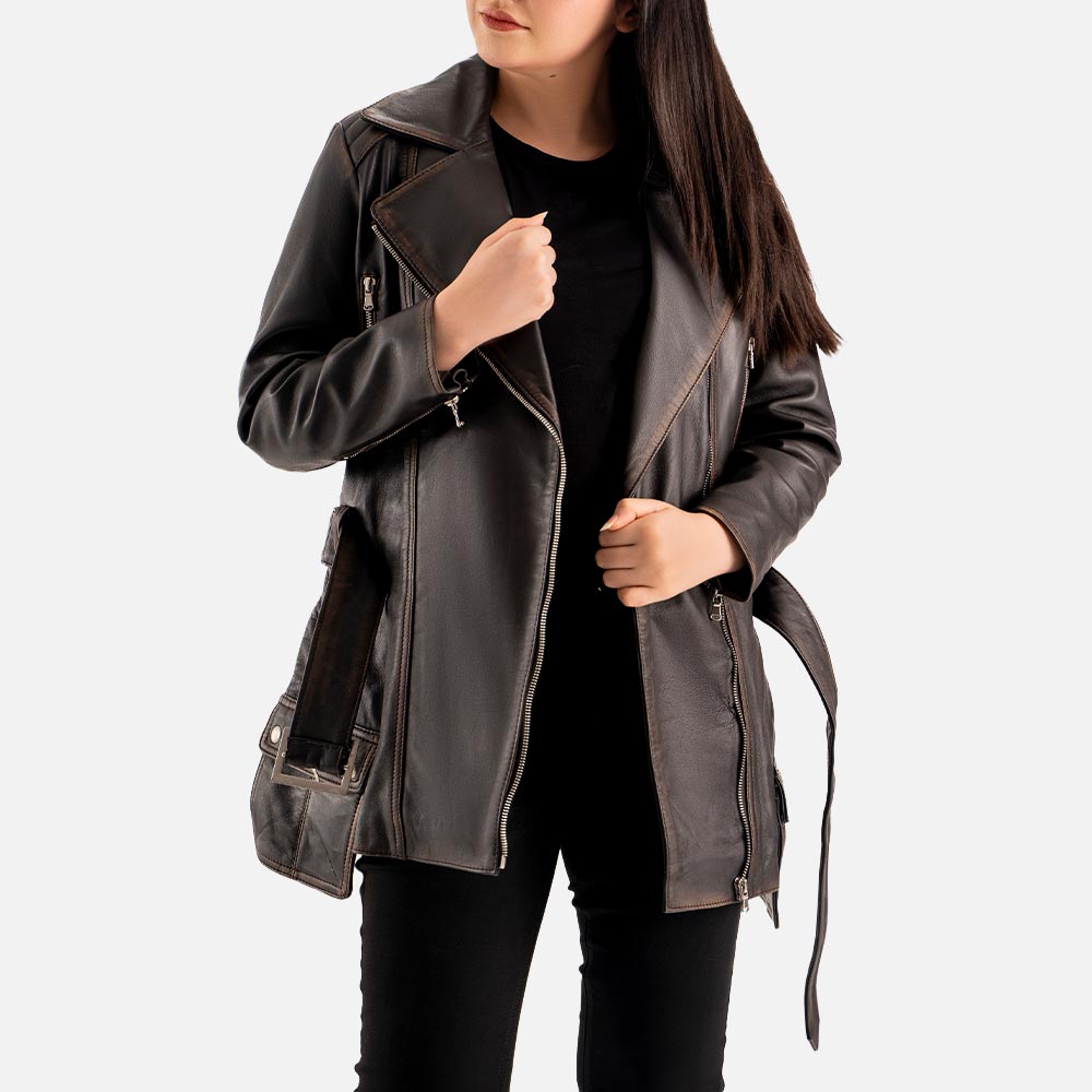 Lecce Distressed Leather Trench Coat  Fronnt