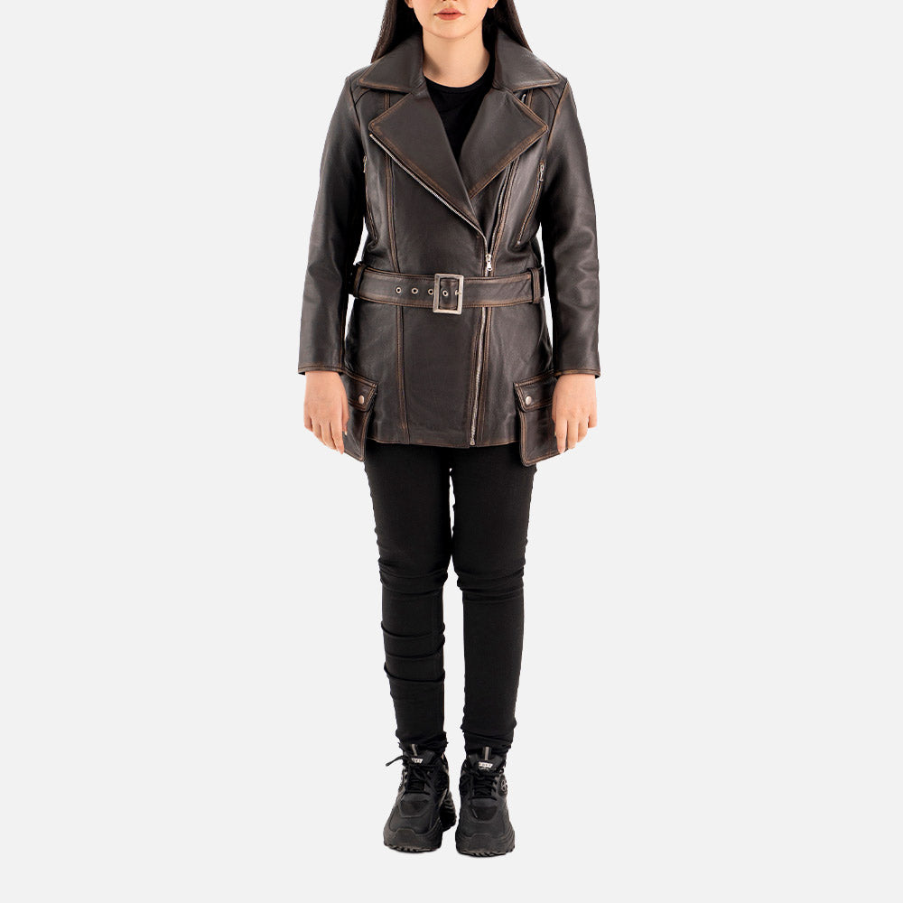 Lecce Distressed Leather Trench Coat  Full Bodyy