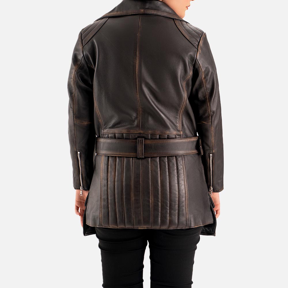 Lecce Distressed Leather Trench Coat backk