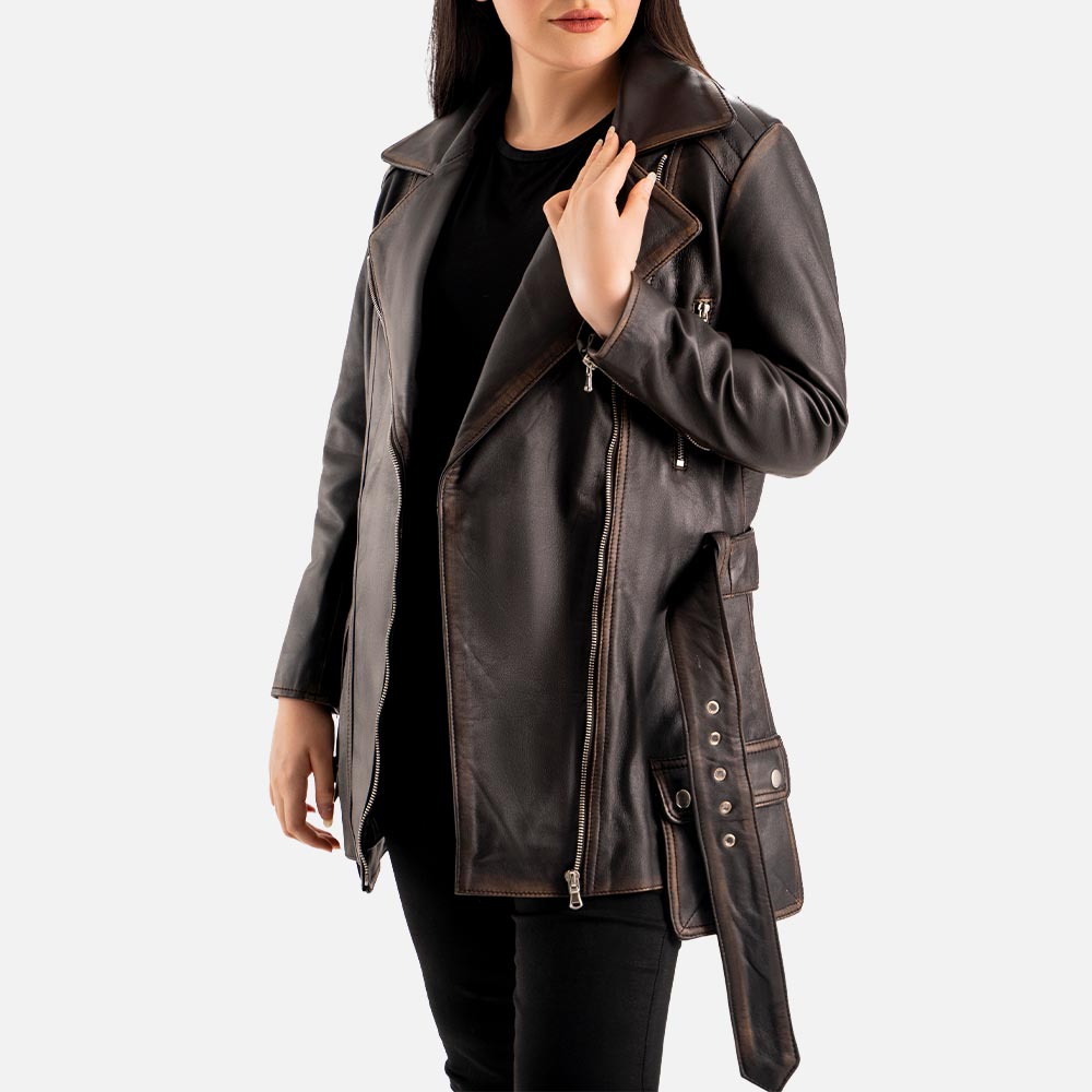 Lecce Distressed Leather Trench Coat lefr